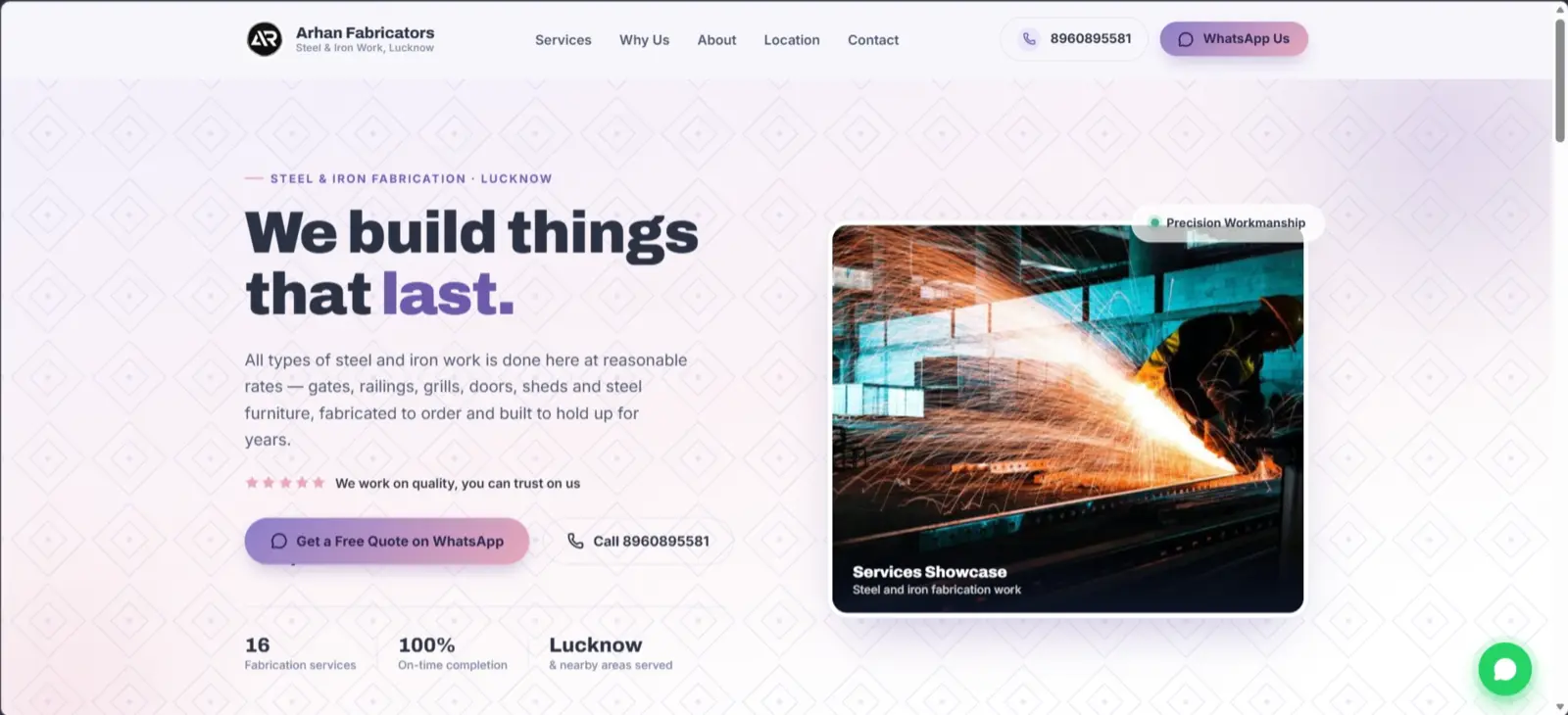 Arhan Fabricators website screenshot