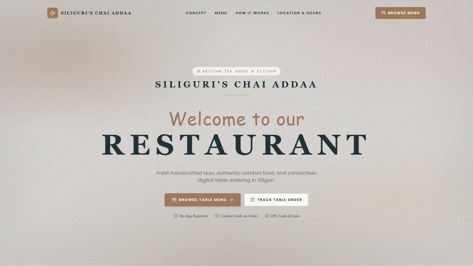 Digital Menu Card website screenshot